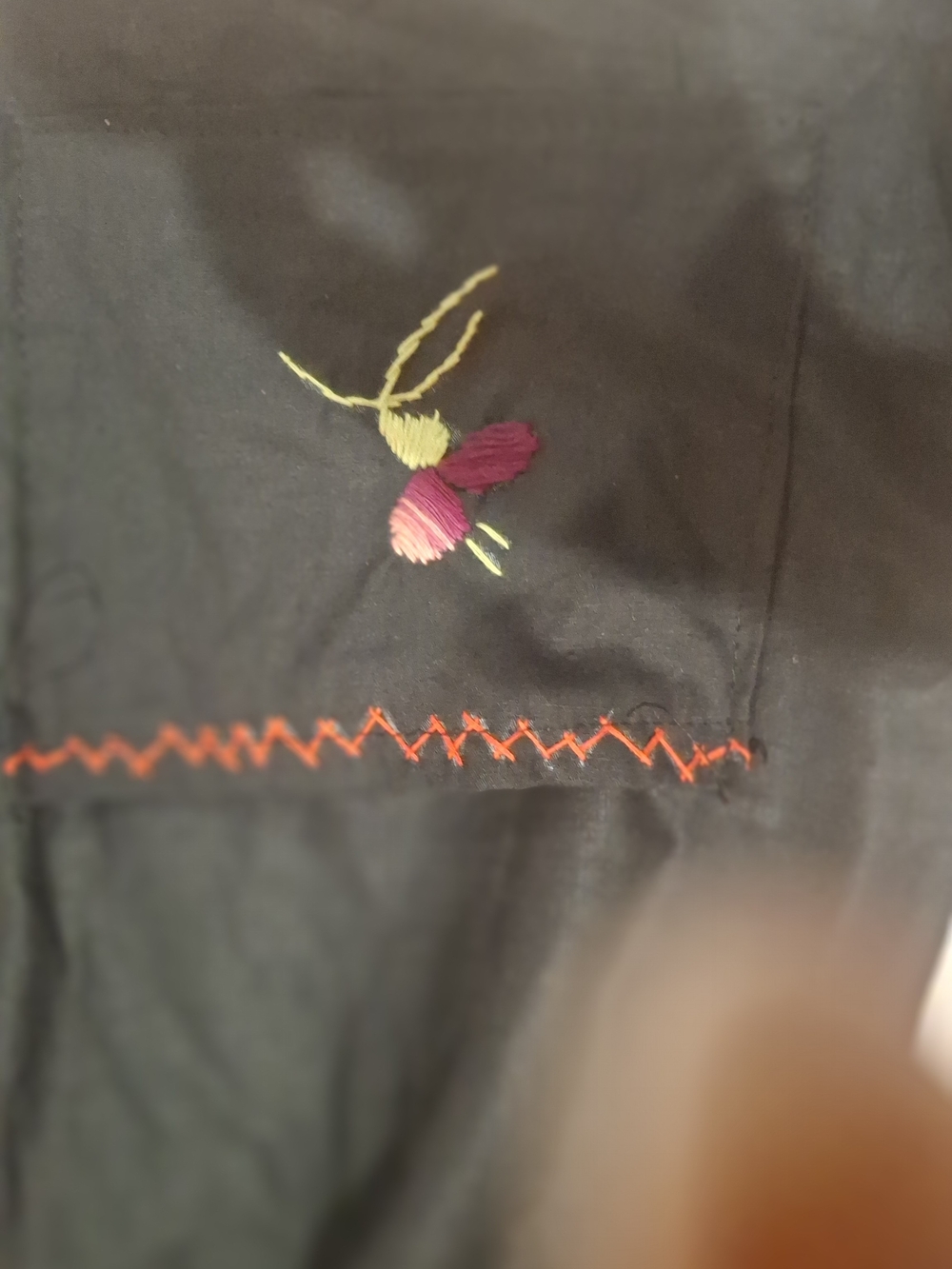 Black Embroidered Boho Peasant Blouse with Colorful Floral Birds - Picture 4 of 11